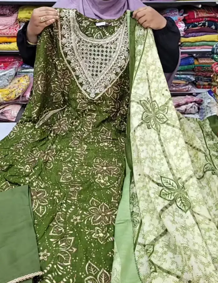 Rayon Long Anarkali Top Bottom Dupatta  | TS3265